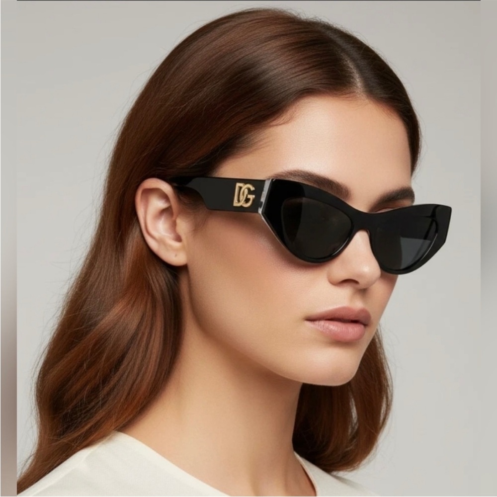Dolce & Gabbana Black Cat-Eye Sunglasses with Gold DG Accent